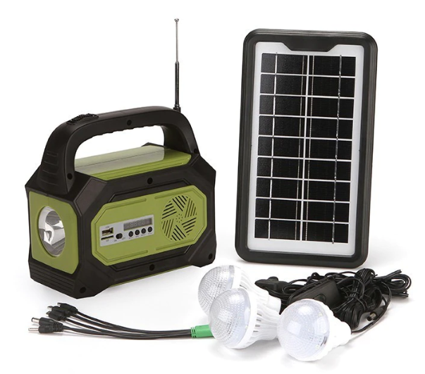Kit solar camping, GD-8073 Radio FM, USB, lanterne, powerbank, 3 becuri led
